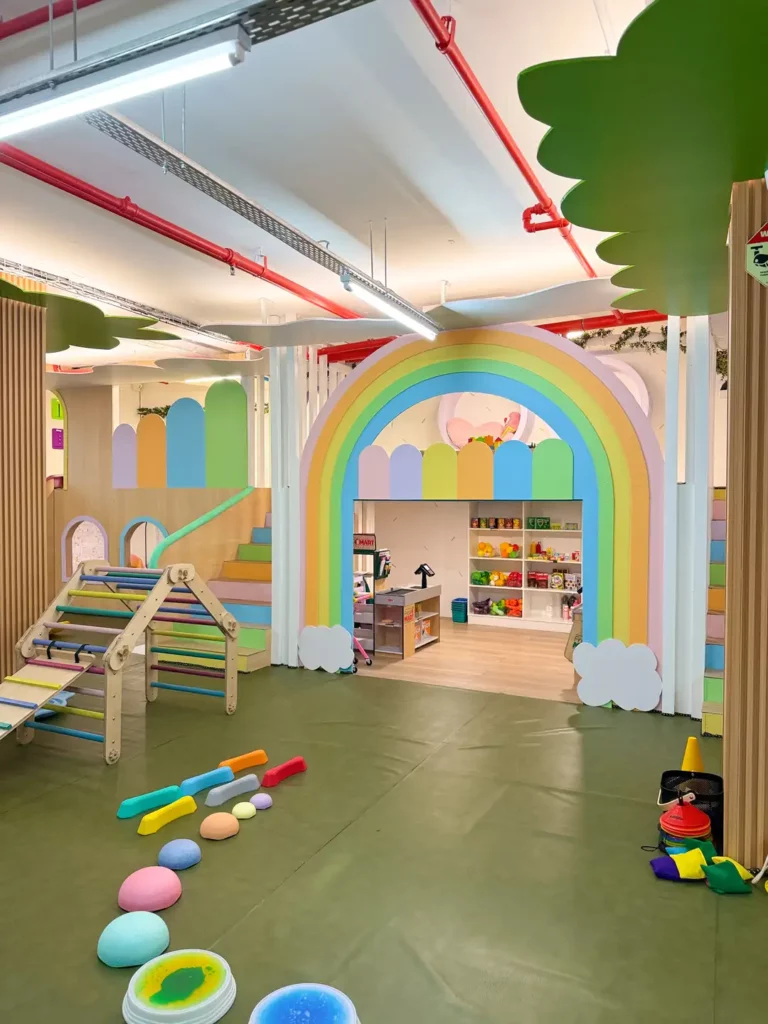 an indoor play area focusing on fine and gross motor skills